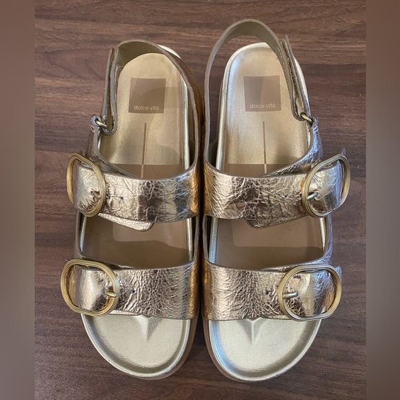New Dolce Vita Starla Sandals Gold Distressed Leather Size 9 - Picture 1 of 7